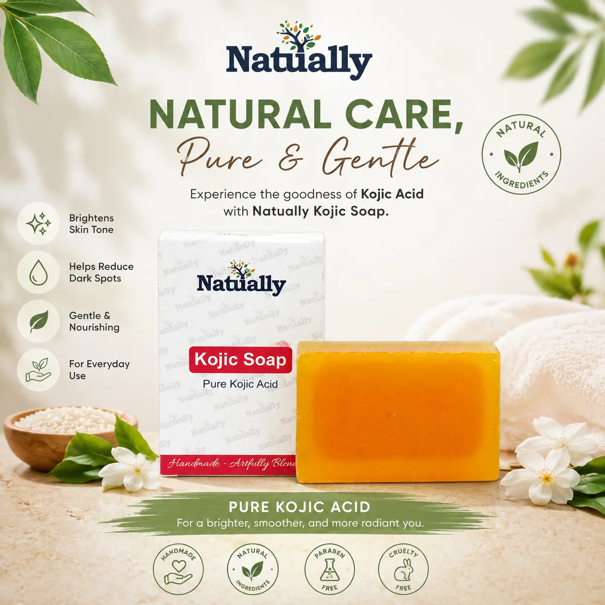Natually Kojic Soap – Pure Kojic Acid | 125g - Image 2