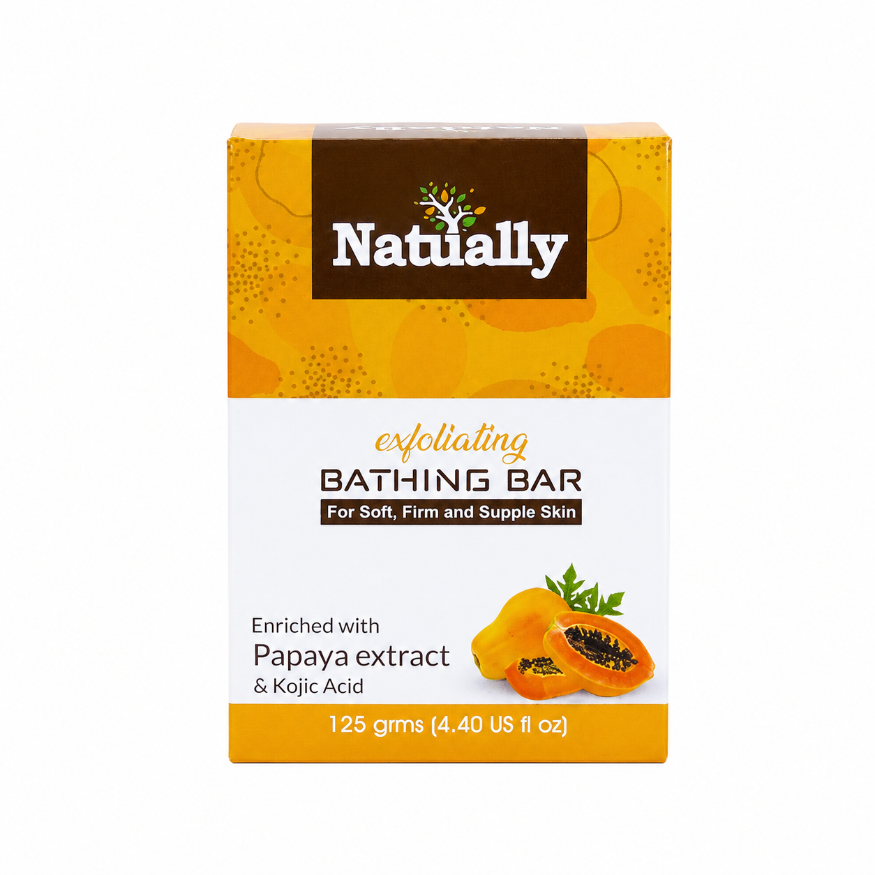 NATUALLY Exfoliating Bathing Bar with Papaya Extract and Kojic Acid - 125g