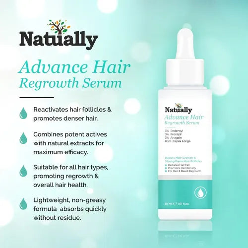 Natually Advance Hair Regrowth Serum - Boost Hair Growth & Reduce HairFall & 30ml