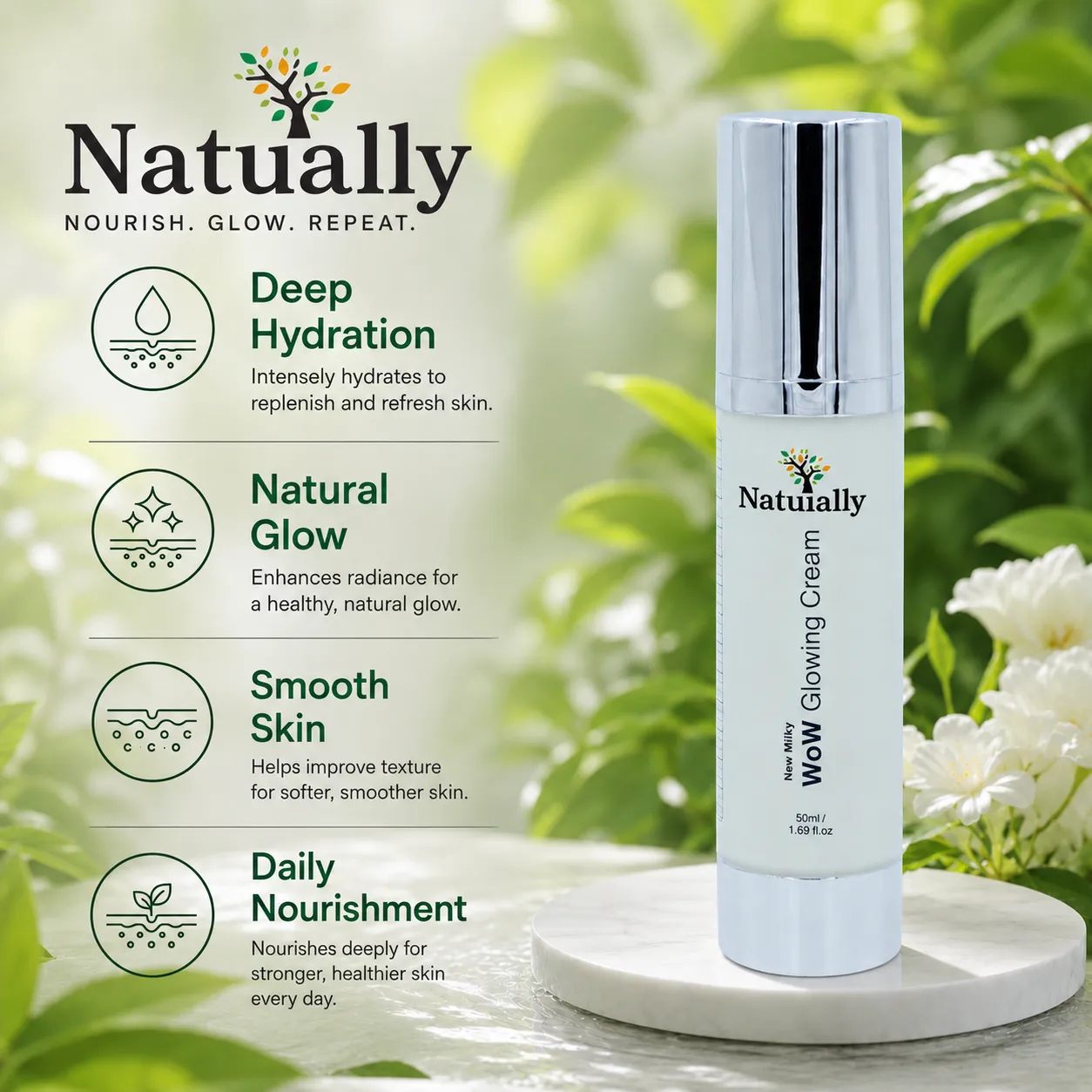 Natually WoW Glowing Cream – New Milky Formula (50ml) - Image 3