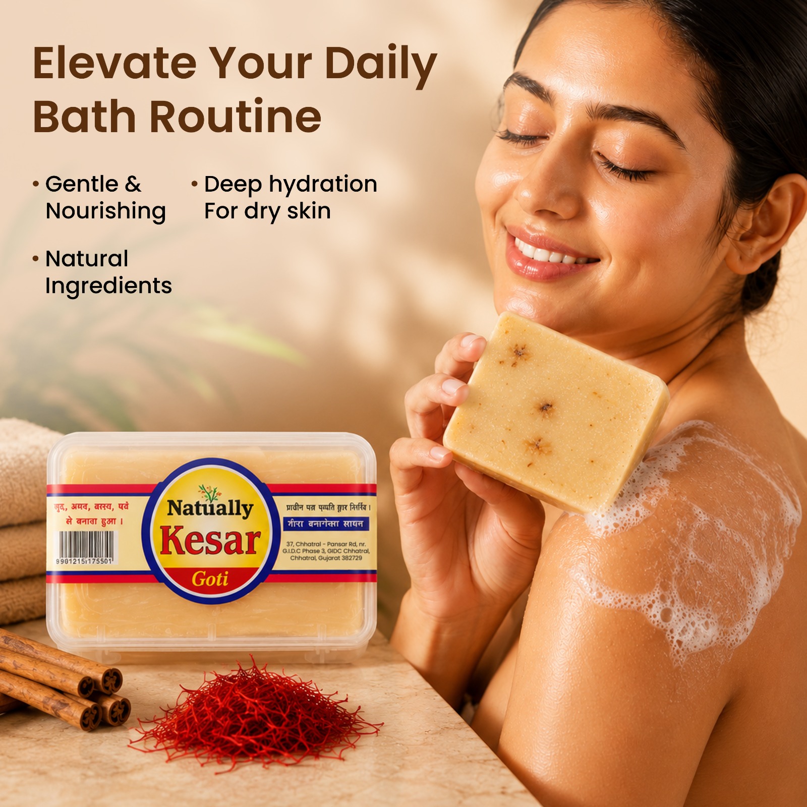 NATUALLY Kesar Soap - Enriched with Kesar - Unscented Vegan Soap Bar - 4.5 Oz - Image 4