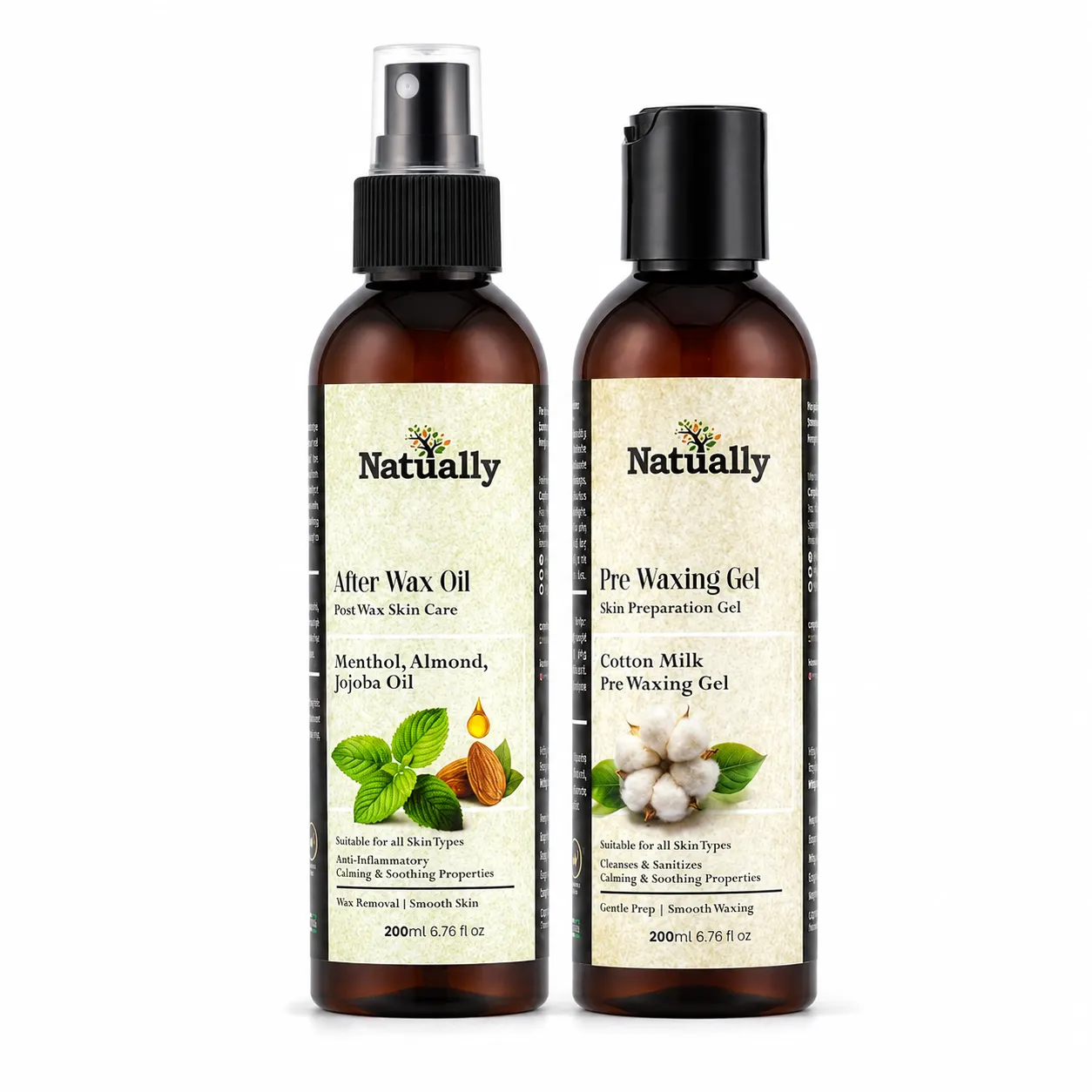 Natually Pre Waxing Gel & After Wax Oil Skin Care Combo (200ml + 200ml)