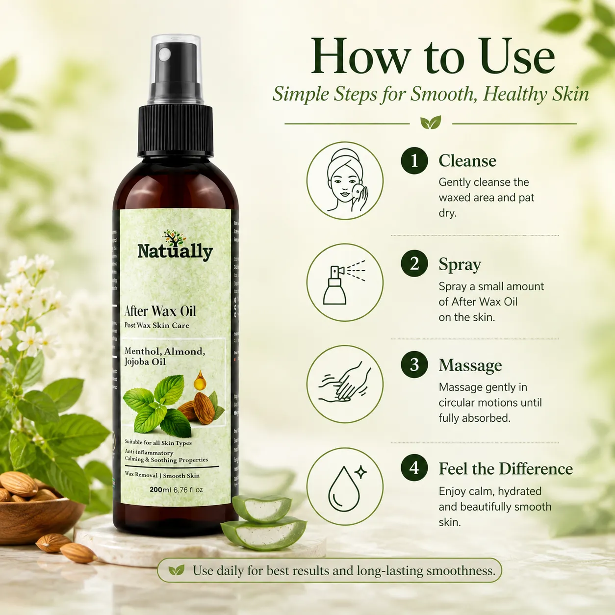 Natually After Wax Oil – Post Wax Skin Care Oil (200ml) - Image 4