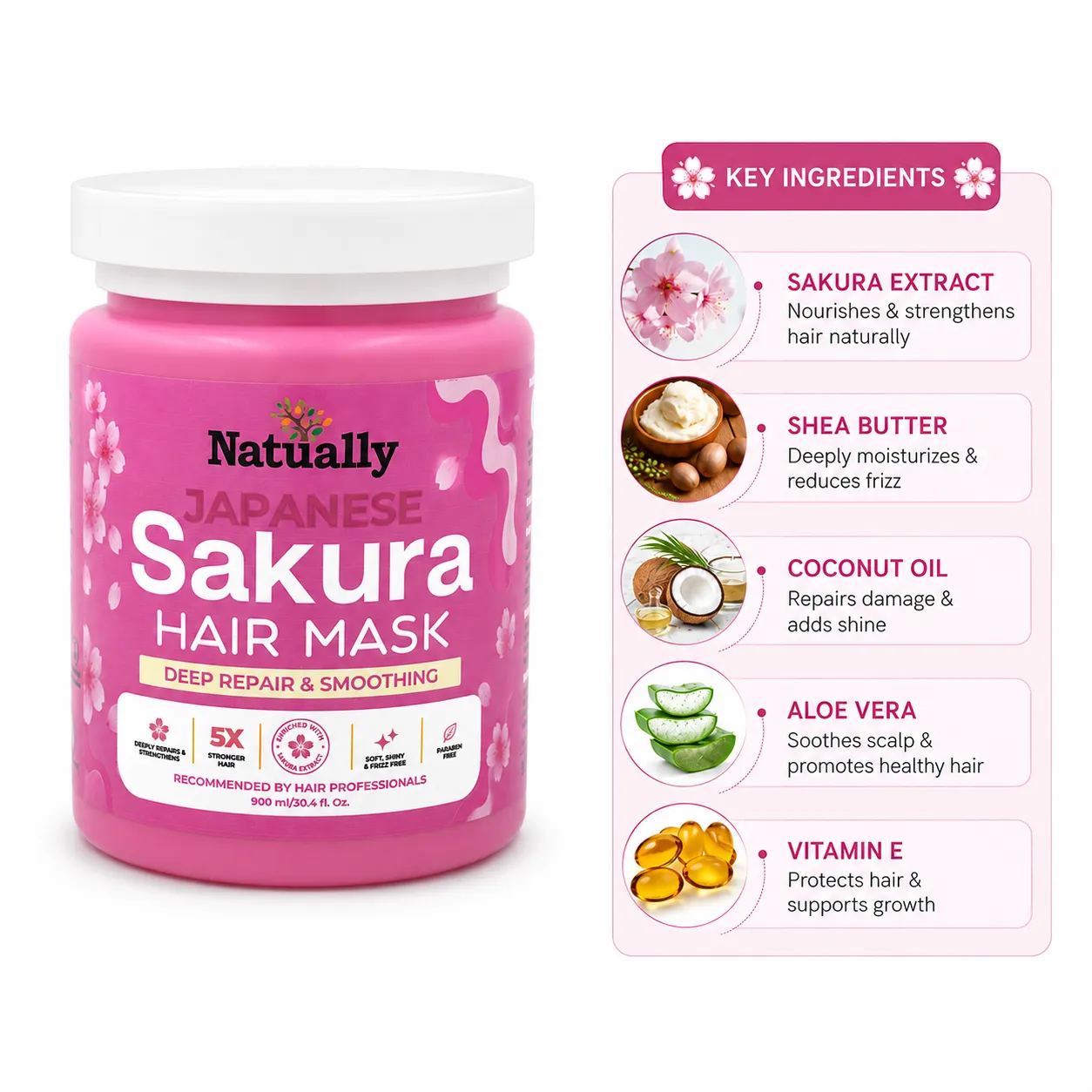 Natually Japanese Sakura Hair Mask – Deep Repair & Smoothing - Image 3