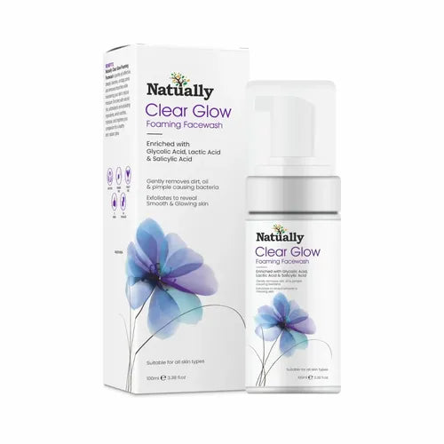 Natually ClearGlow Foaming Facewash - With Glycolic, Lactic & Salicylic Acid & 100ml