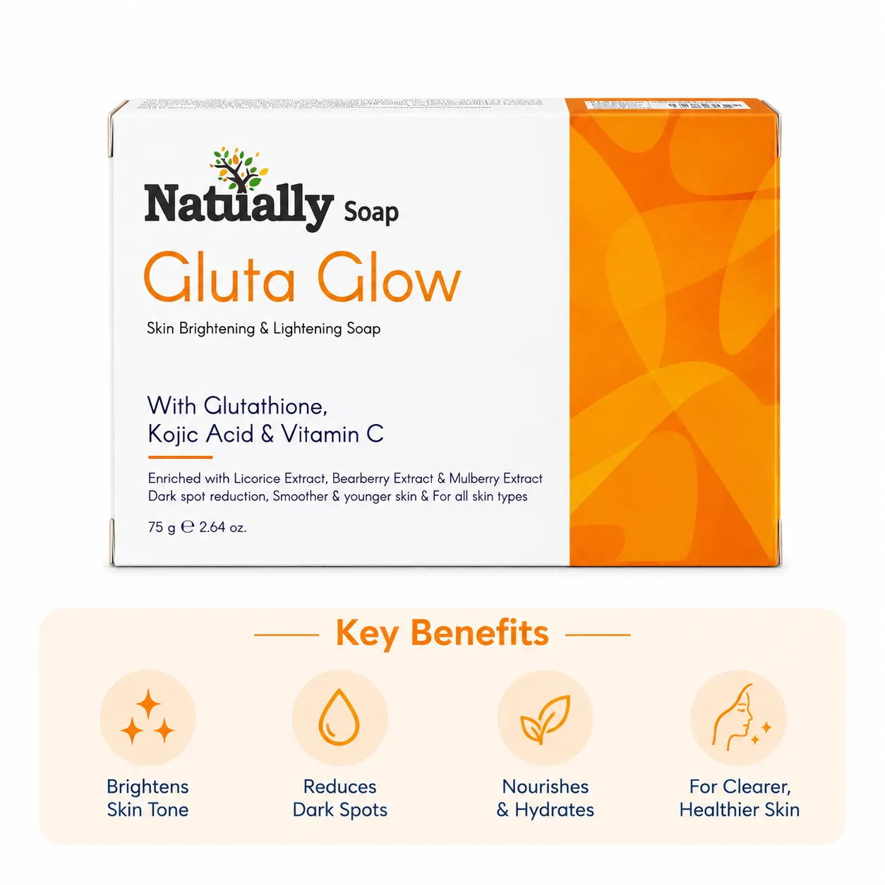 Natually Gluta Glow Soap - Glutathione, kojic acid & Vit-C -75Gms - Image 3