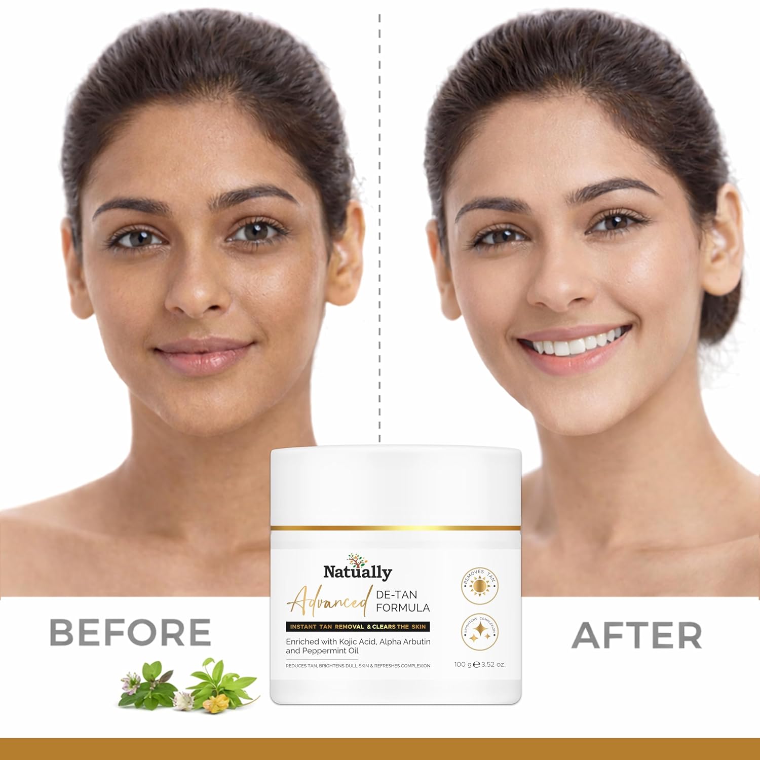 Advanced De-Tan Formula with Kojic Acid & Alpha Arbutin for Bright, Even Skin Tone