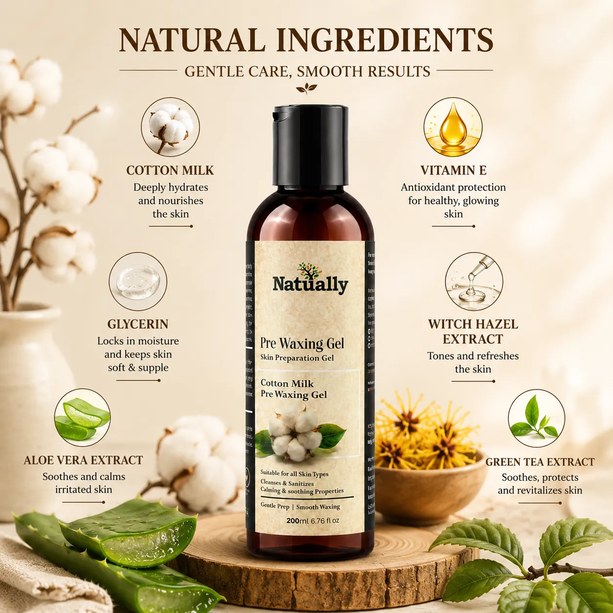 Natually Pre Waxing Gel – Skin Preparation Gel (Cotton Milk) 200ml - Image 3