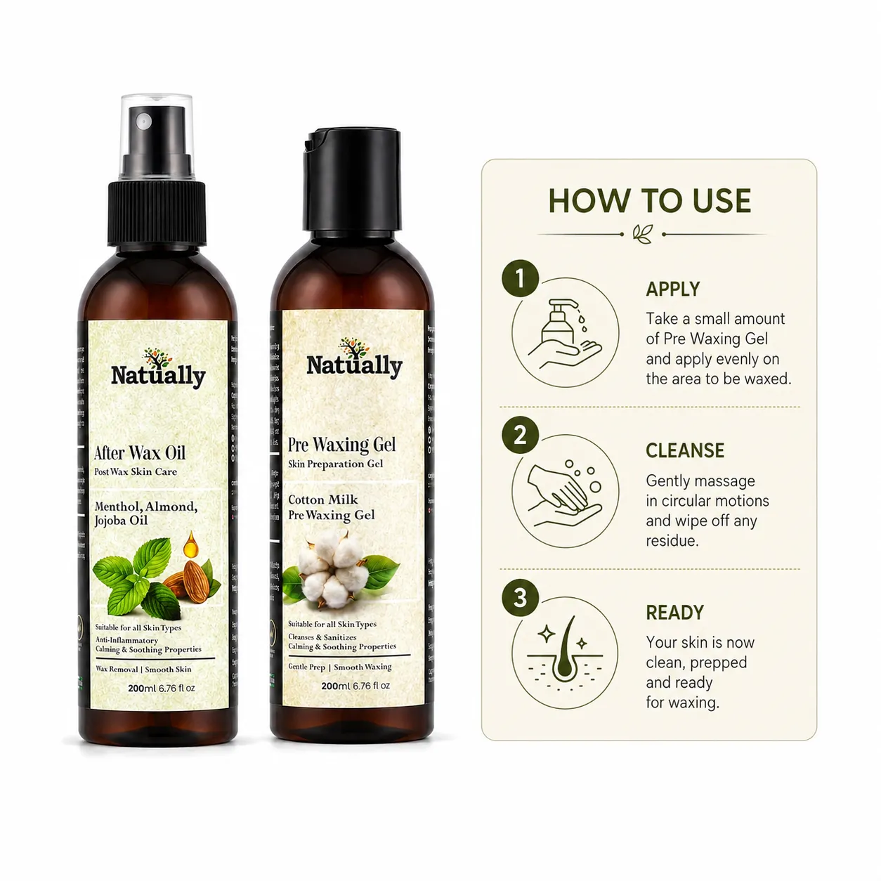 Pre Waxing Gel & After Wax Oil Skin Care Combo (200ml + 200ml) - Image 3