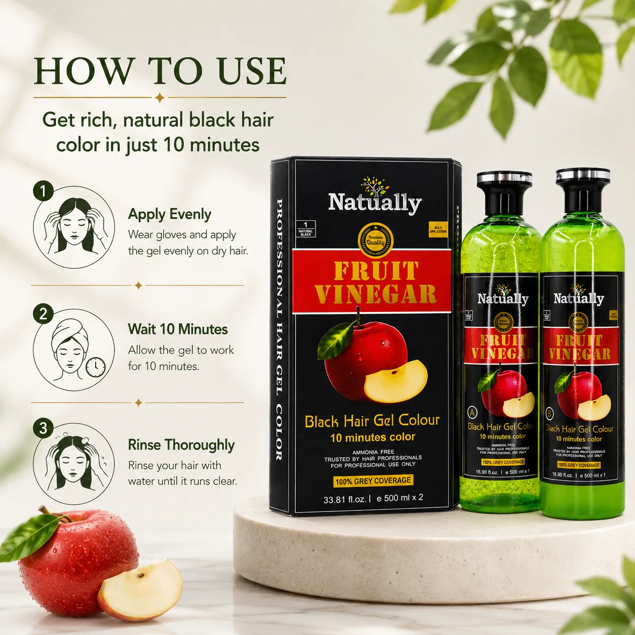 Natually Fruit Vinegar Black Hair Gel Colour – Natural Black (500 ml x 2) - Image 5