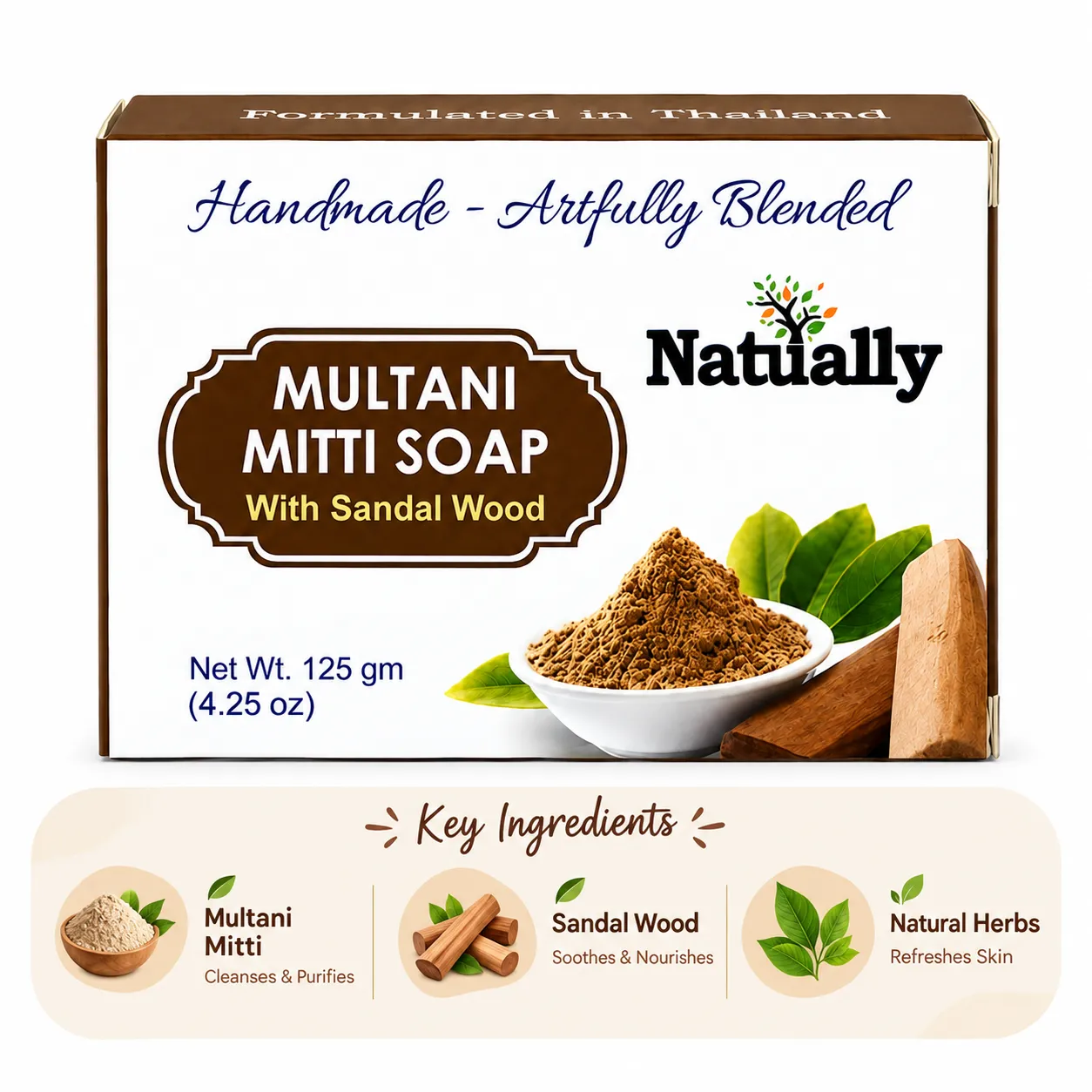 Natually Multani Mitti Soap with Sandal Wood – Handmade Herbal Cleansing Bar - Image 4