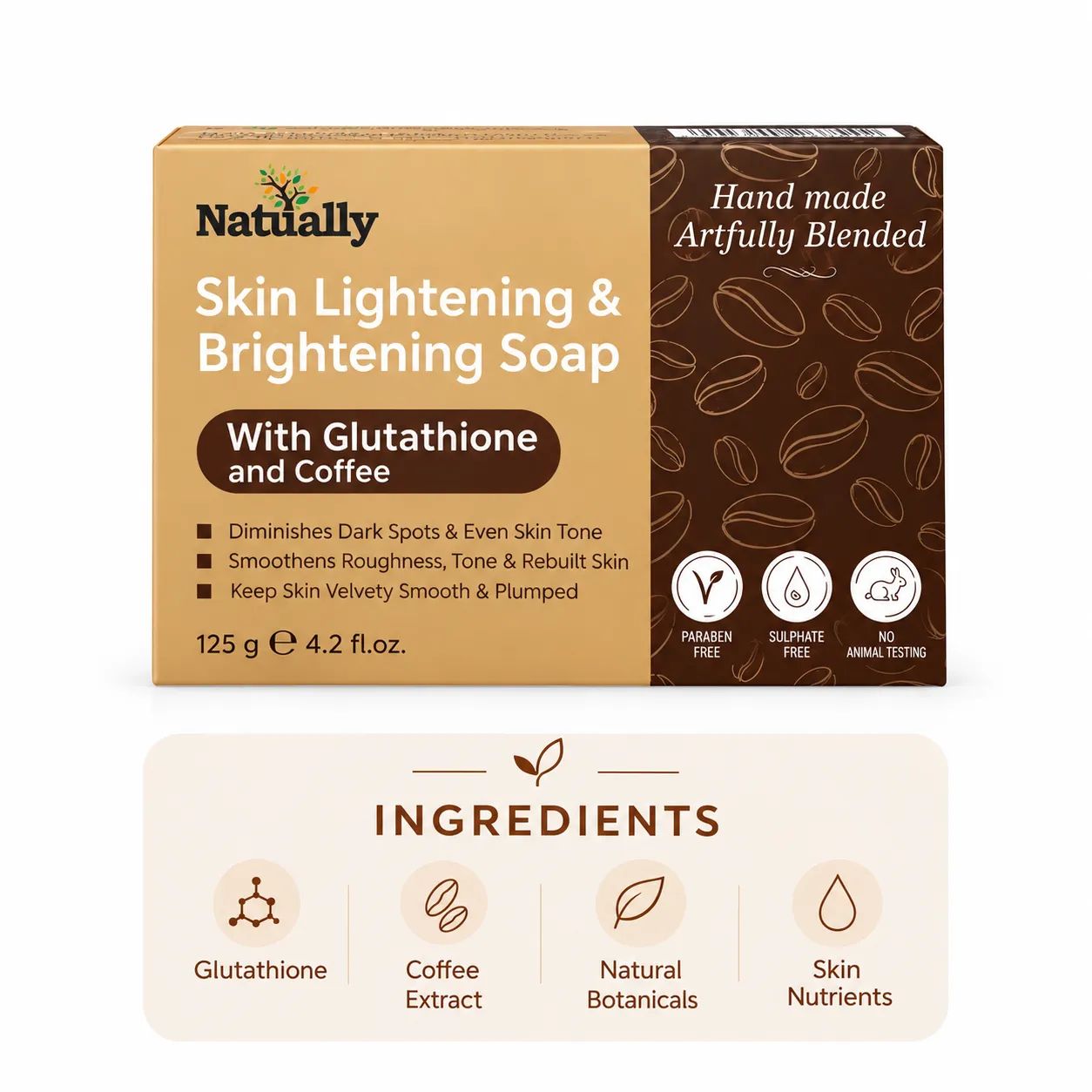 Natually Skin Lightening & Brightening Soap with Glutathione and Coffee – 125g - Image 4