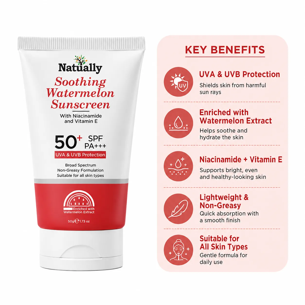 Natually Soothing Watermelon Sunscreen SPF 50+ PA+++ - Image 5
