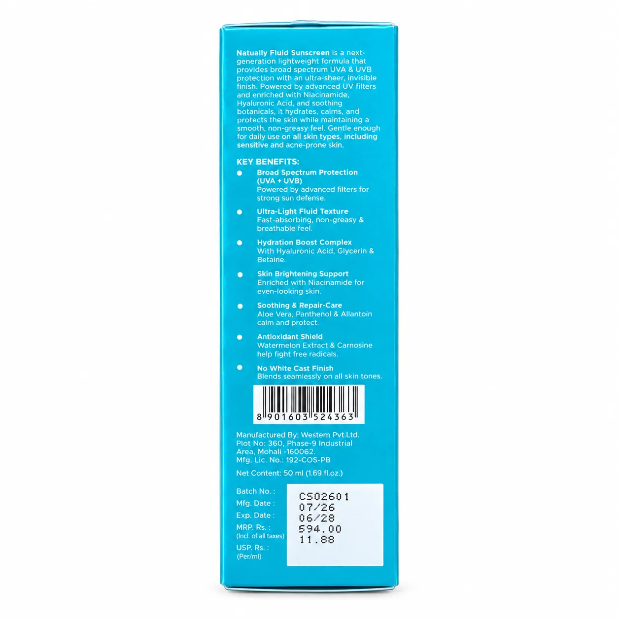 Fluid Sunscreen SPF 50+ PA++++ with Niacinamide & Hyaluronic Acid (50ml) - Image 2