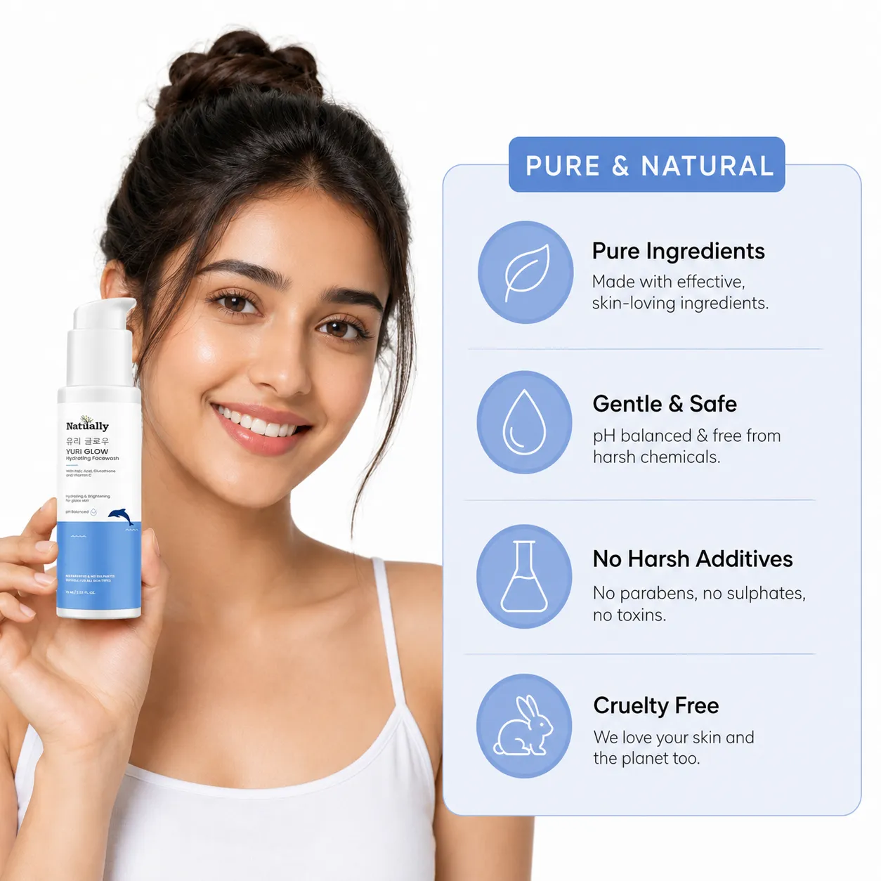 Natually YuriGlow Hydrating Facewash & kojic acid ,Glutathione and VitC &PH balanced & 100ml - Image 5