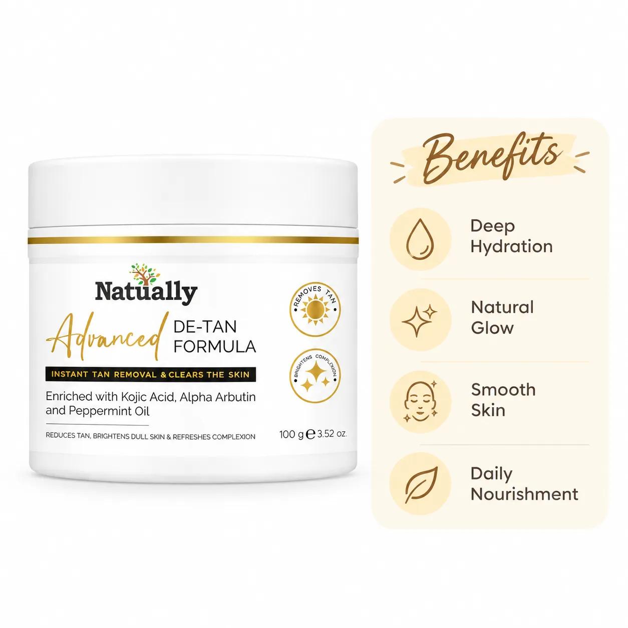Natually Advanced De-Tan Formula – Instant Tan Removal & Skin Brightening Cream (100 g) - Image 2