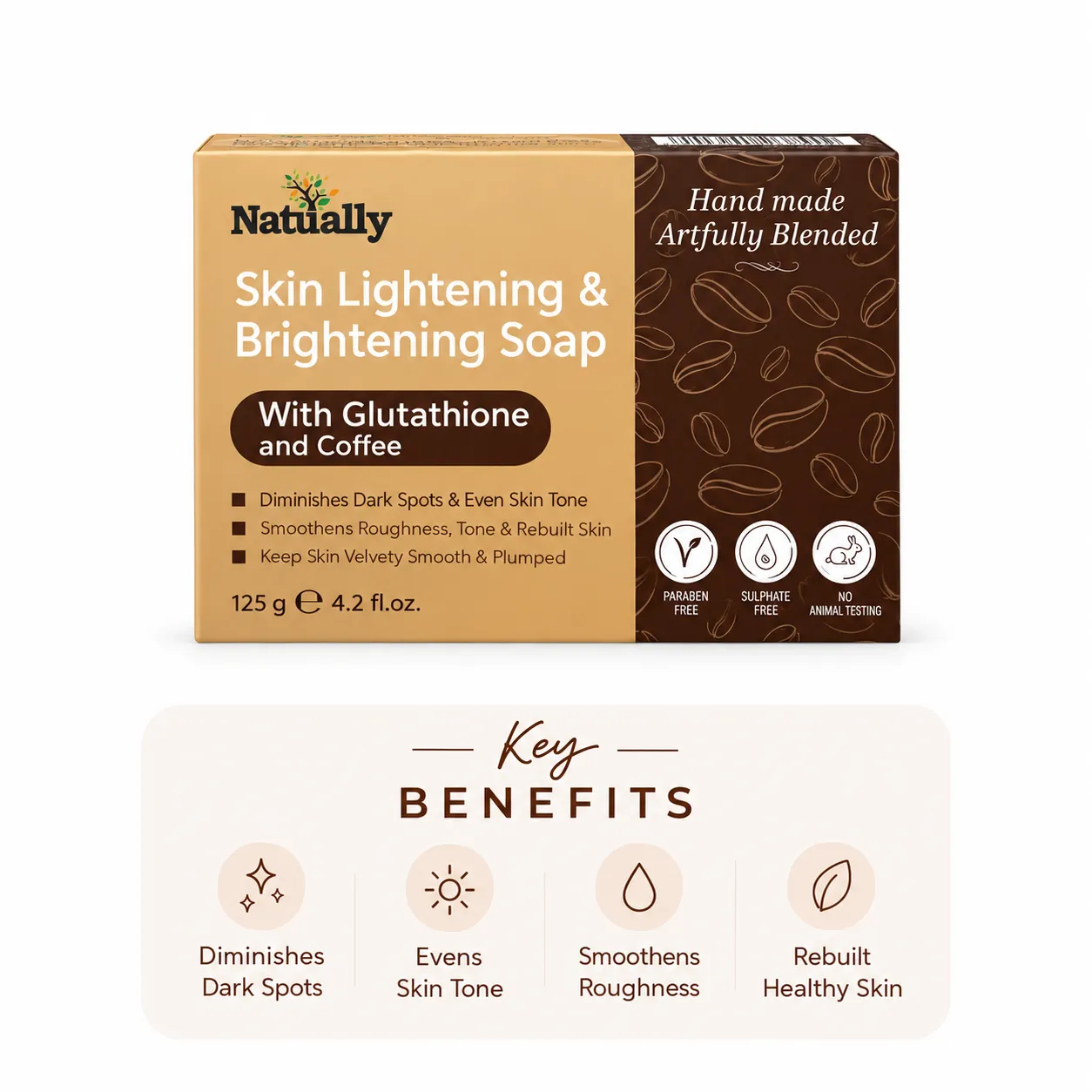 Natually Skin Lightening & Brightening Soap with Glutathione and Coffee – 125g - Image 3