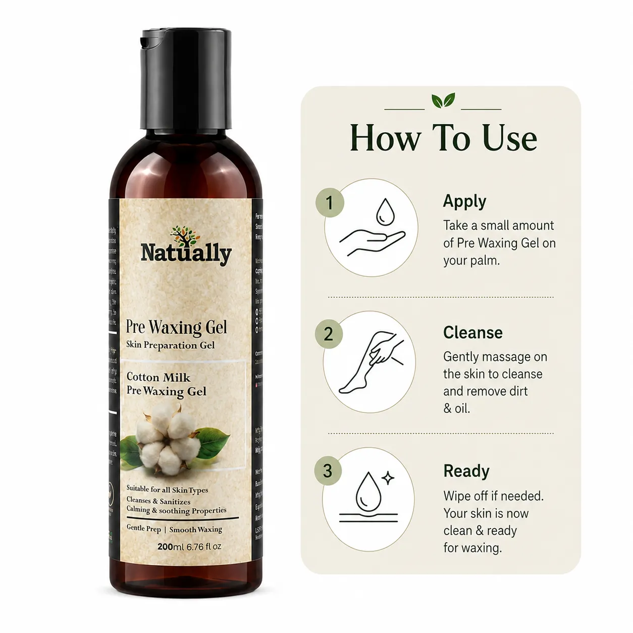 Pre Waxing Gel – Skin Preparation Gel (Cotton Milk) 200ml - Image 4
