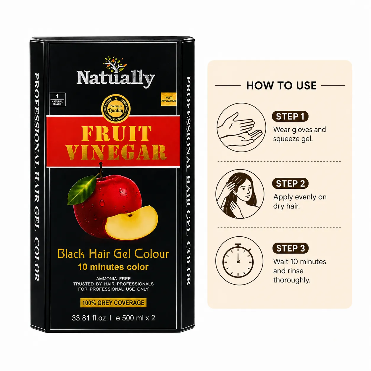 Natually Fruit Vinegar Black Hair Gel Colour – Natural Black (500 ml x 2) - Image 6