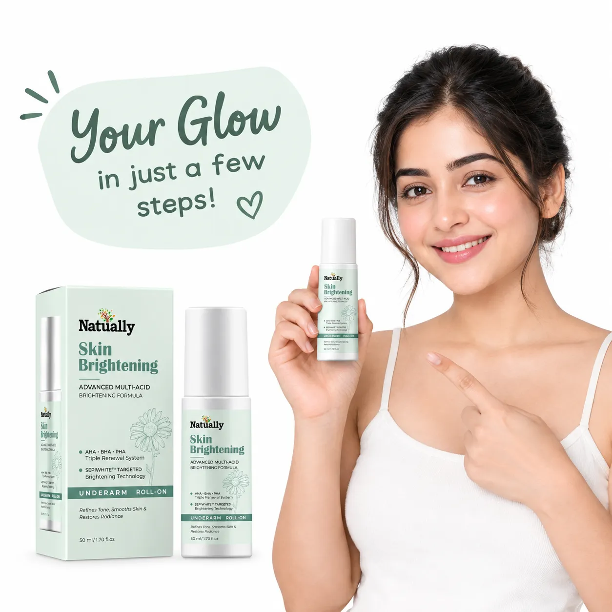 Natually Skin Brightening Underarm Roll-On – Advanced Multi-Acid Brightening Formula, 50 ml - Image 5