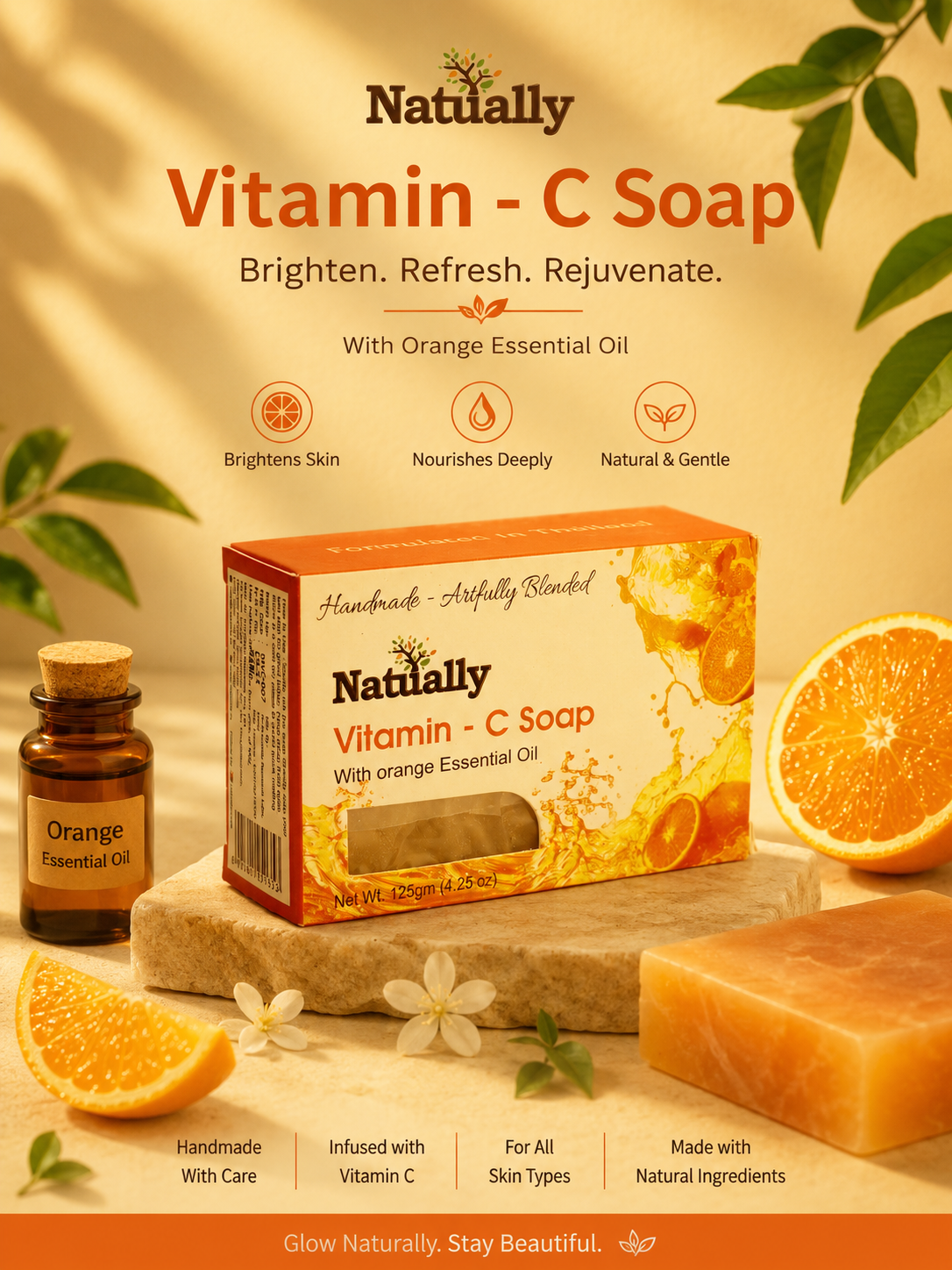 Natually Vitamin-C Soap with Orange Essential Oil - 125g - Image 4