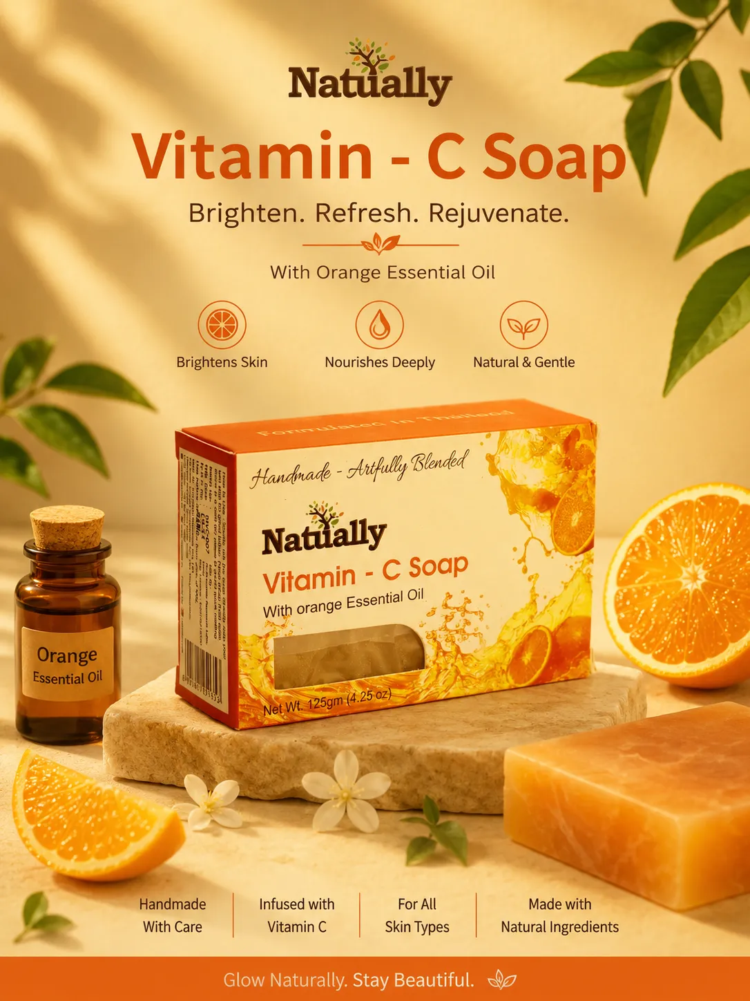 Natually Vitamin-C Soap with Orange Essential Oil - 125g - Image 4