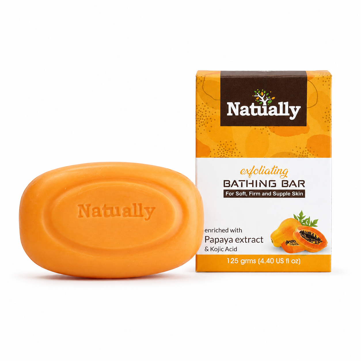 NATUALLY Exfoliating Bathing Bar with Papaya Extract and Kojic Acid - 125g