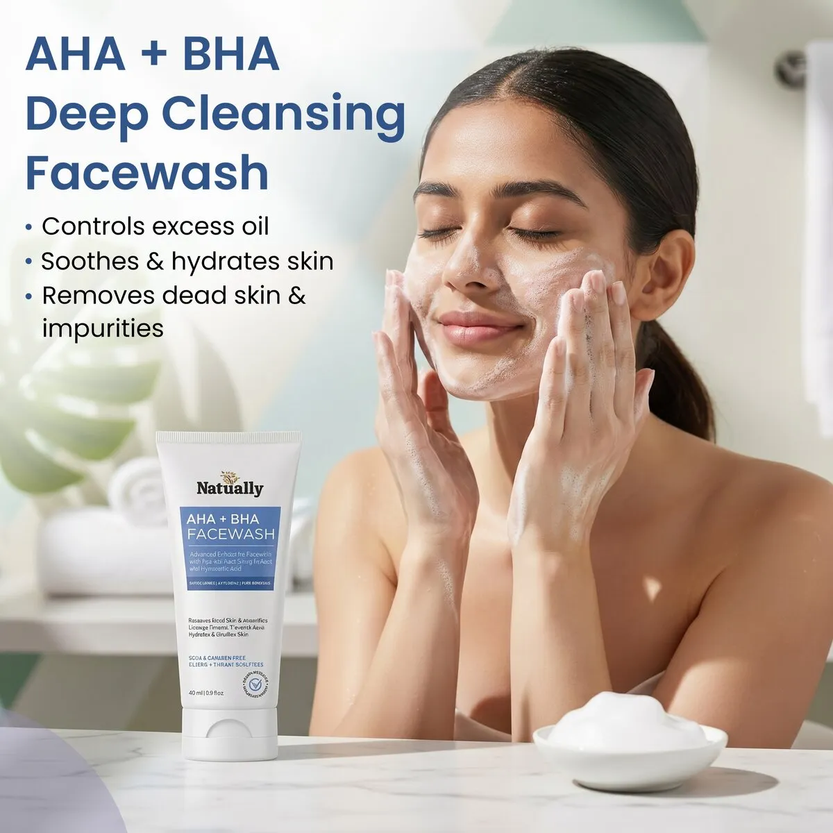 Natually AHA+BHA FaceWash - Glycolic , Salicylic & Hyaluronic Acid - Image 3