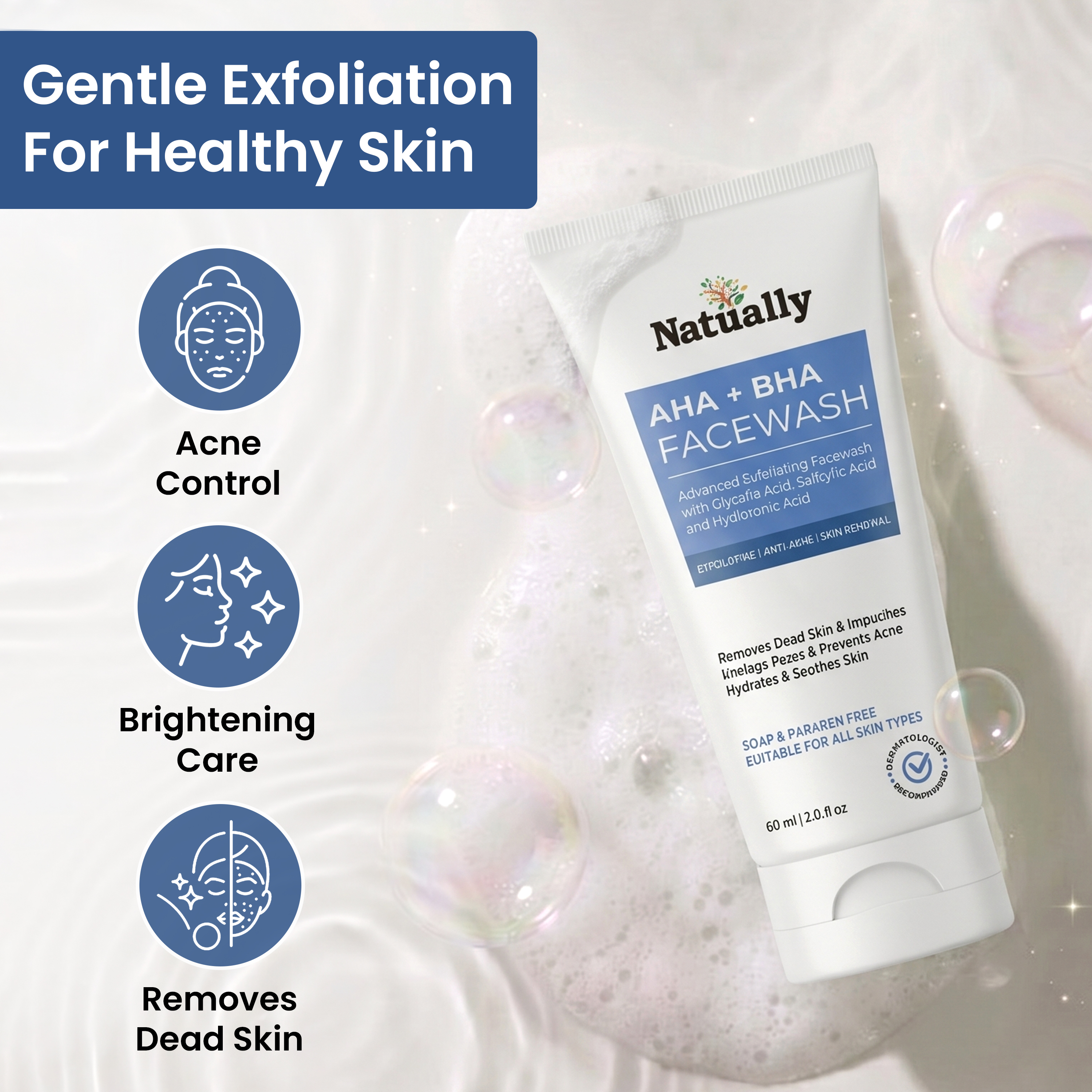 Natually AHA+BHA FaceWash | Glycolic , Salicylic & Hyaluronic Acid - Image 2