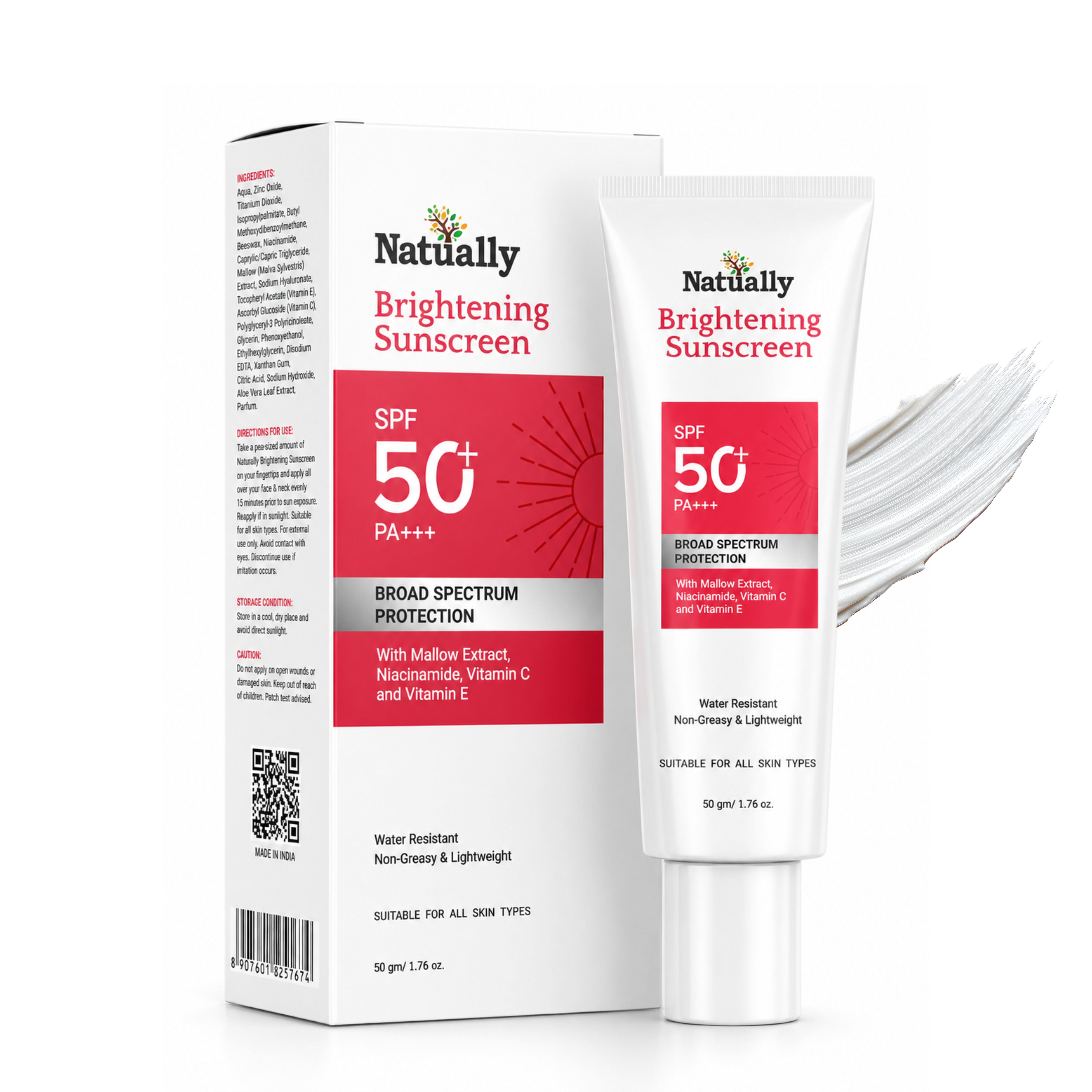Natually Brightening Sunscreen SPF 50 PA+++ with Niacinamide, Vitamin C & Vitamin E - 50Gms