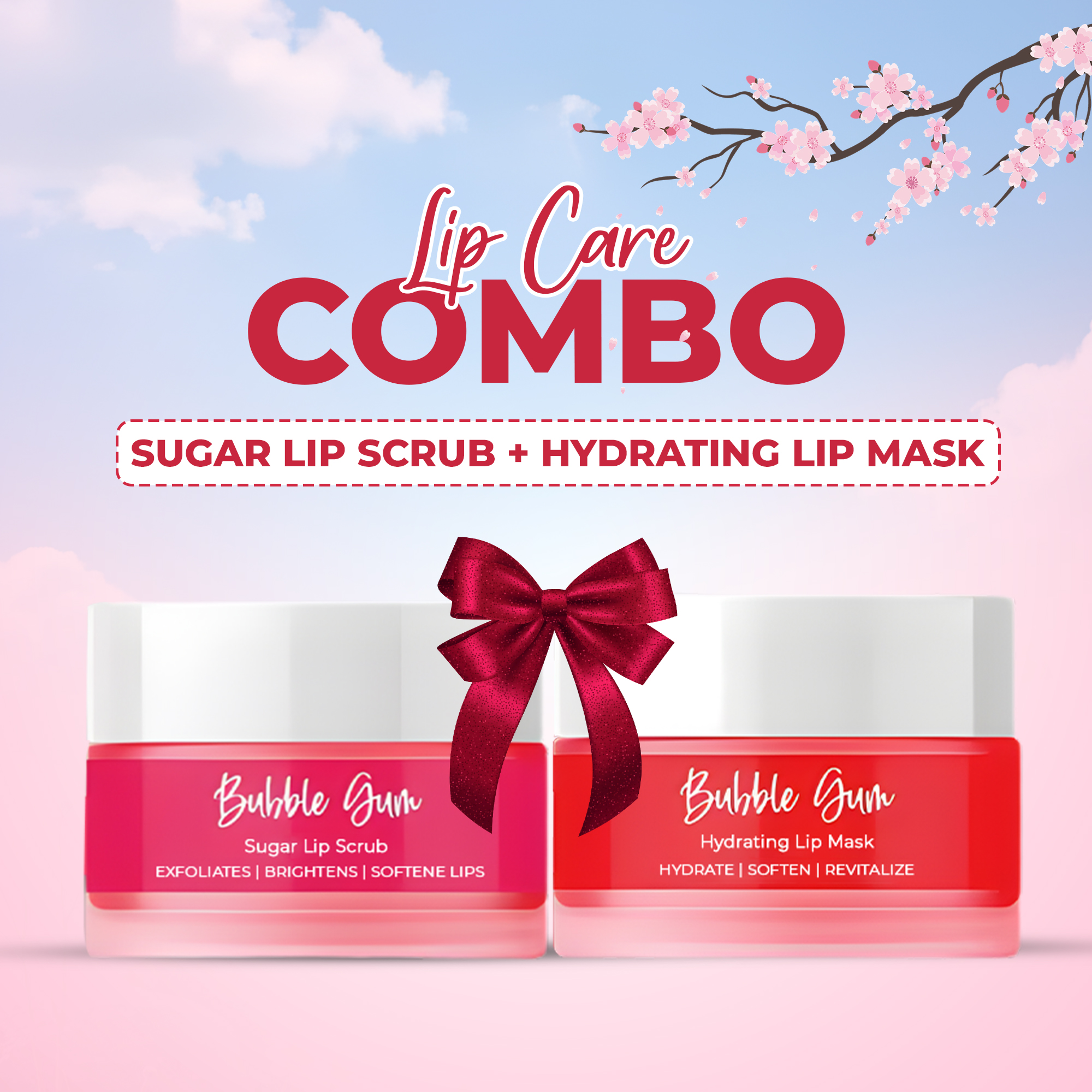 Bubblegum Lip Care Combo for Dark Lips – Sugar Lip Scrub & Hydrating Lip Mask for Bright, Soft & Pink Lips