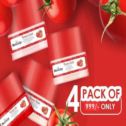 NATUALLY TOMATO MASK, SCRUB, GEL & CREAM - Pack Of 4 -350GMS/pack