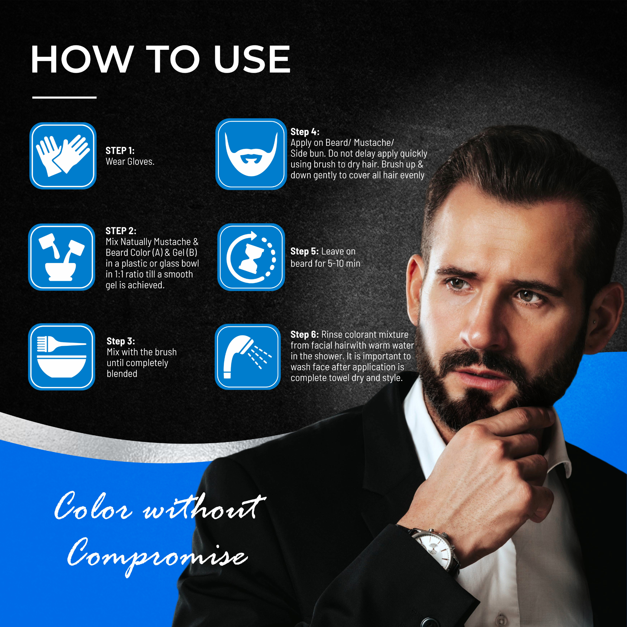 Natually Mustache and Beard Color Gentle and Long-Lasting