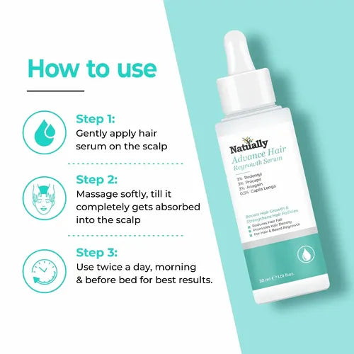 Natually Advance Hair Regrowth Serum - Boost Hair Growth & Reduce Hair Fall - 30ml