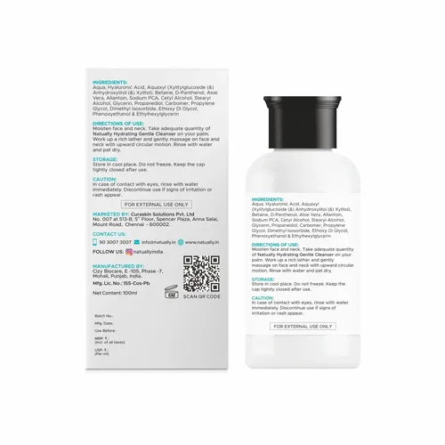 Natually Hydrating Cleanser (100ml) - Non-Foaming Face Wash with Hyaluronic Acid & Non-Irritating And Fragrance-Free Cleanser