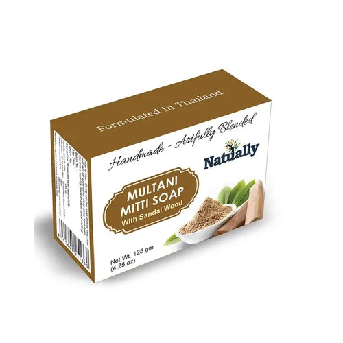 Natually Multani Mitti Handmade Soap Enriched with Sandalwood - Brightening Skin and Face Cleansing Soap, Handcrafted and Artfully Blended for Girls - 125g